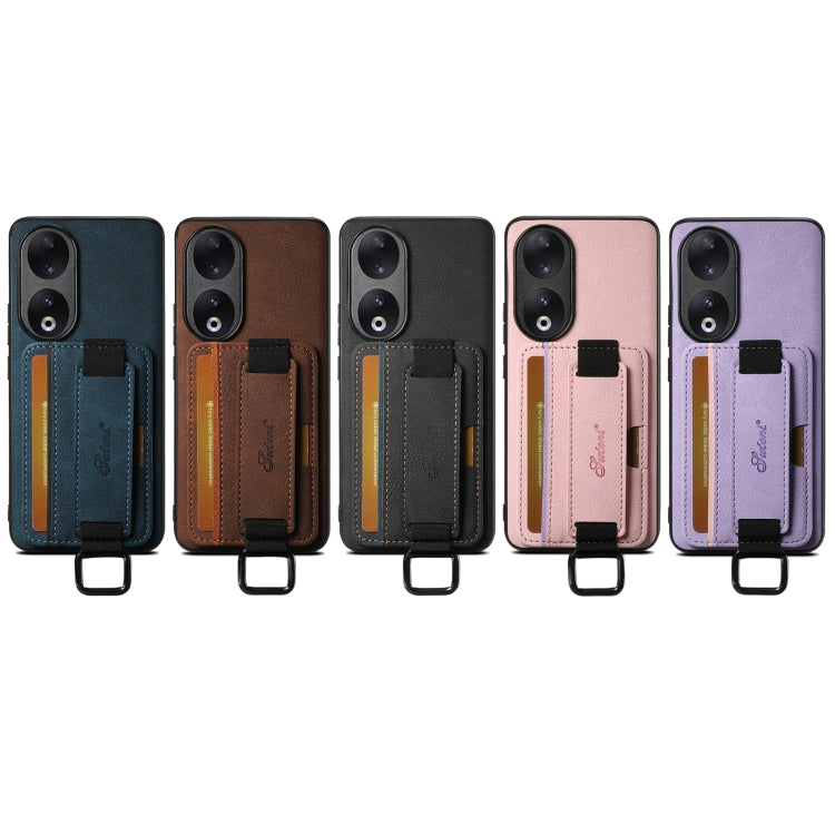 For Honor 70 Suteni H13 Litchi Leather Wrist Strap Wallet Back Phone Case(Purple)