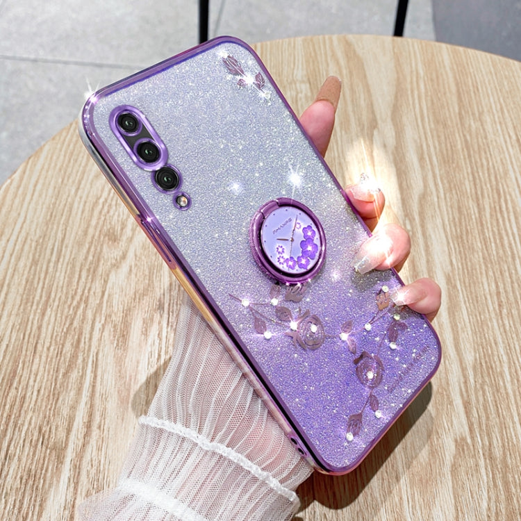 For Honor 9X Pro Gradient Glitter Immortal Flower Ring All-inclusive Phone Case(Purple)