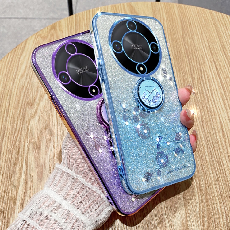 For Honor X9b Gradient Glitter Immortal Flower Ring All-inclusive Phone Case(Blue)