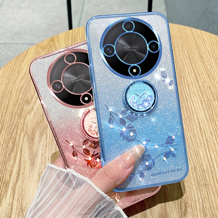 For Honor X9b Gradient Glitter Immortal Flower Ring All-inclusive Phone Case(Blue)