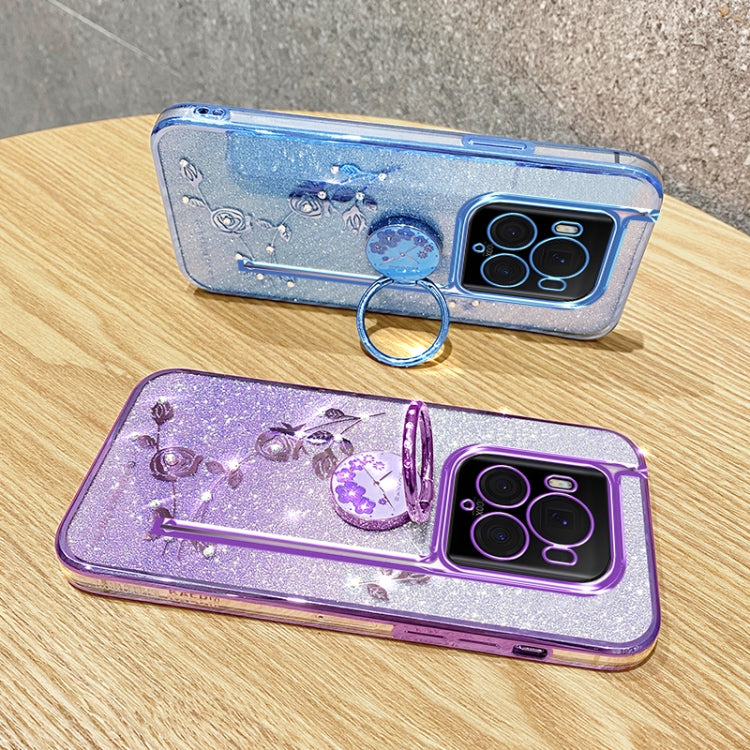 For Honor Magic6 Gradient Glitter Immortal Flower Ring All-inclusive Phone Case(Purple)