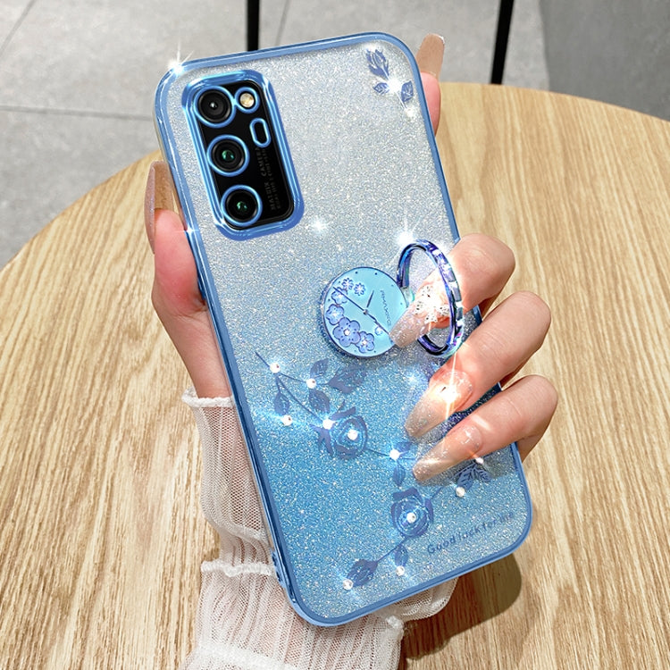 For Honor V30 Pro Gradient Glitter Immortal Flower Ring All-inclusive Phone Case(Blue)