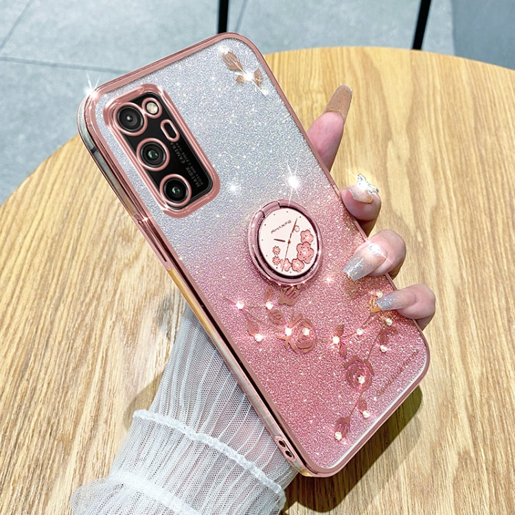 For Honor V30 Pro Gradient Glitter Immortal Flower Ring All-inclusive Phone Case(Pink)