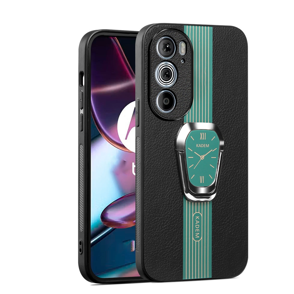 For Motorola Edge 30 Pro Magnetic Litchi Leather Back Phone Case with Holder(Green)