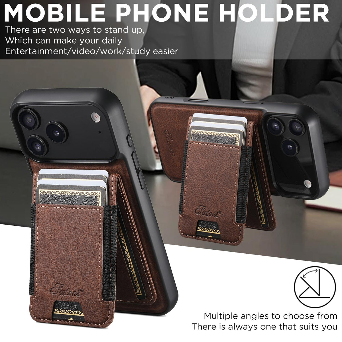 Compatible with iPhone 18 Pro Max Suteni H17 Litchi Texture Leather MagSafe Detachable Wallet Phone Case - Brown