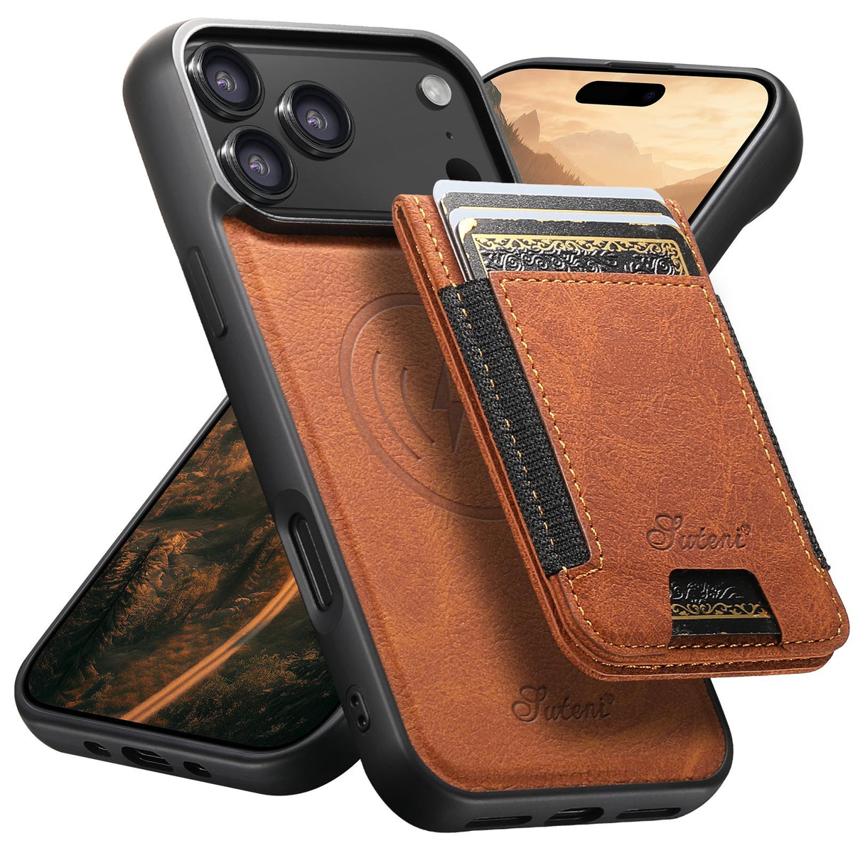 Compatible with iPhone 18 Pro Max Suteni H17 Litchi Texture Leather MagSafe Detachable Wallet Phone Case - Khaki
