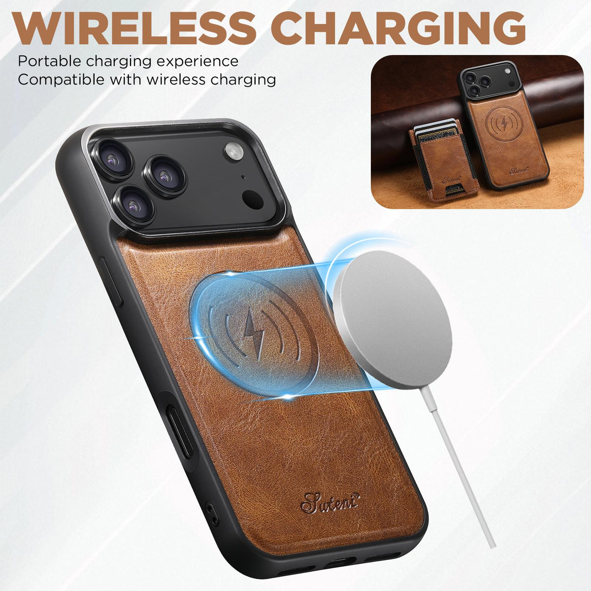 Compatible with iPhone 18 Pro Max Suteni H17 Oil Eax Leather MagSafe Detachable Wallet Phone Case - Brown