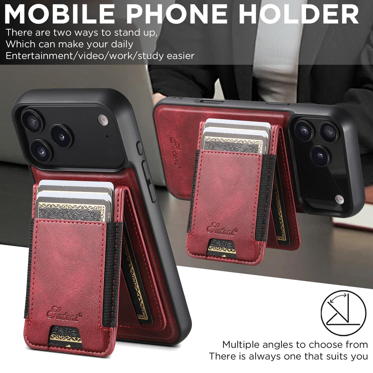 Compatible with iPhone 18 Pro Max Suteni H17 Oil Eax Leather MagSafe Detachable Wallet Phone Case - Red
