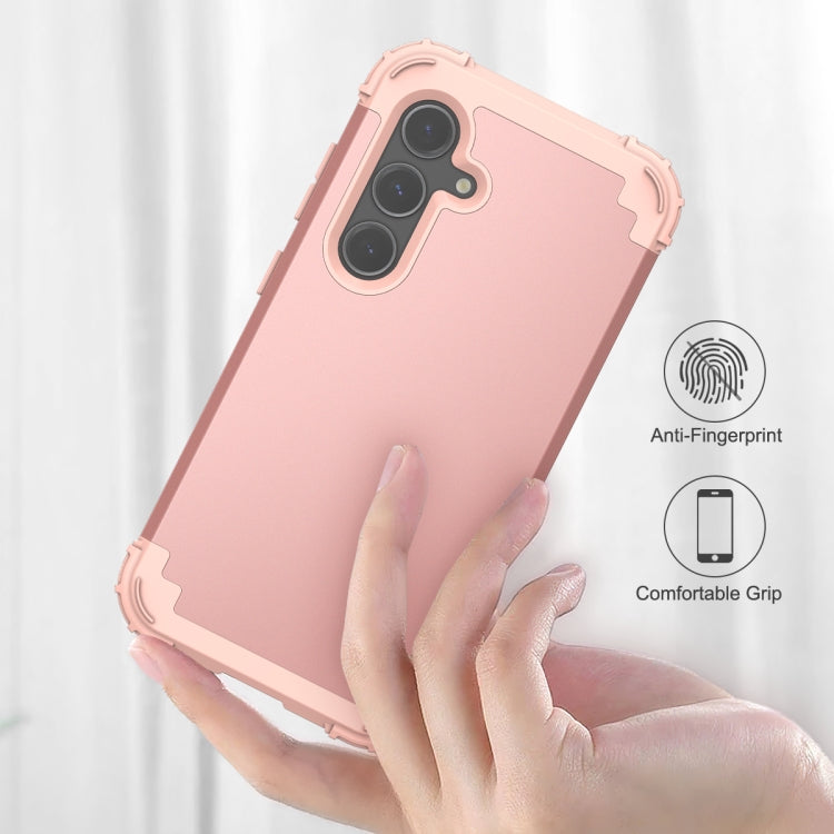For Samsung Galaxy S24 5G 3 in 1 Silicone Hybrid PC Shockproof Phone Case(Rose Gold)