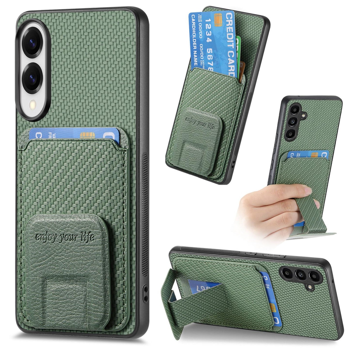 For Samsung Galaxy S25 Edge 5G Carbon Fiber Card Bag Fold Stand Phone Case(Green)