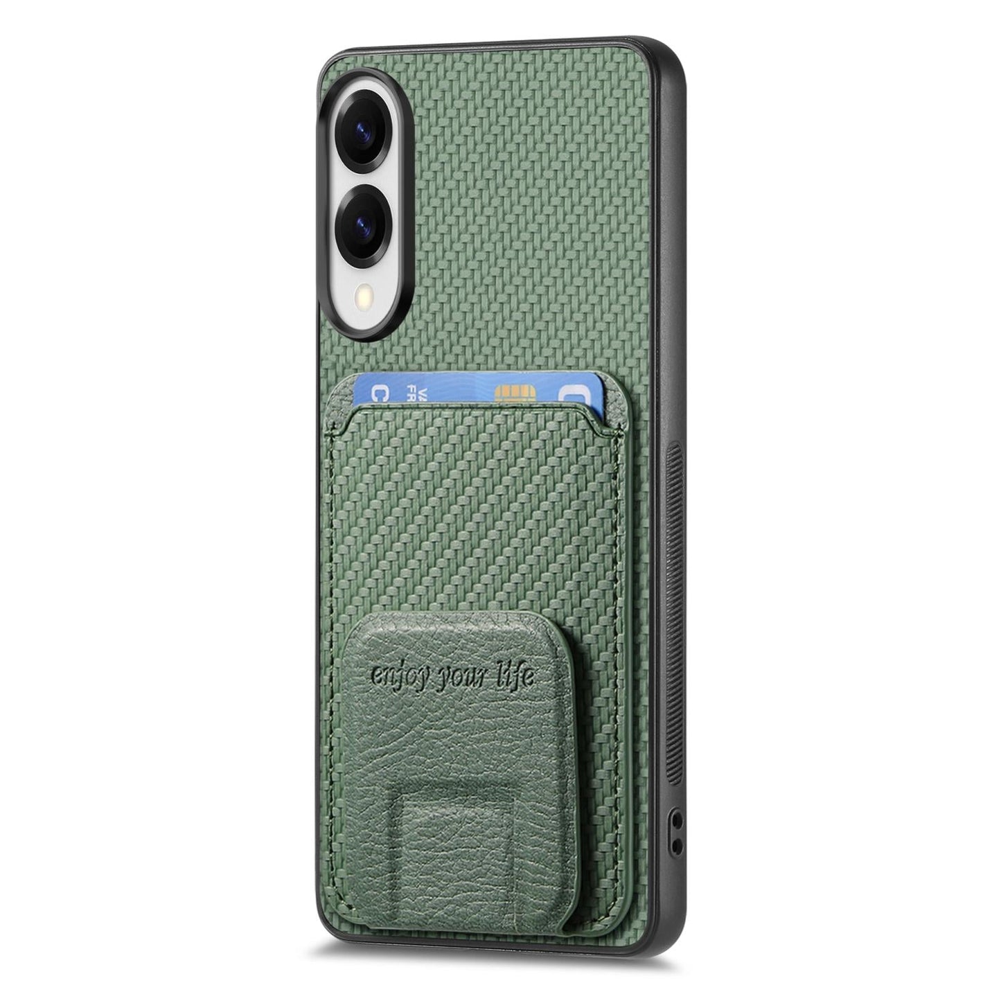 For Samsung Galaxy S25 Edge 5G Carbon Fiber Card Bag Fold Stand Phone Case(Green)