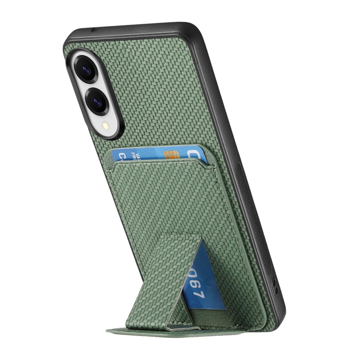 For Samsung Galaxy S25 Edge 5G Carbon Fiber Card Bag Fold Stand Phone Case(Green)