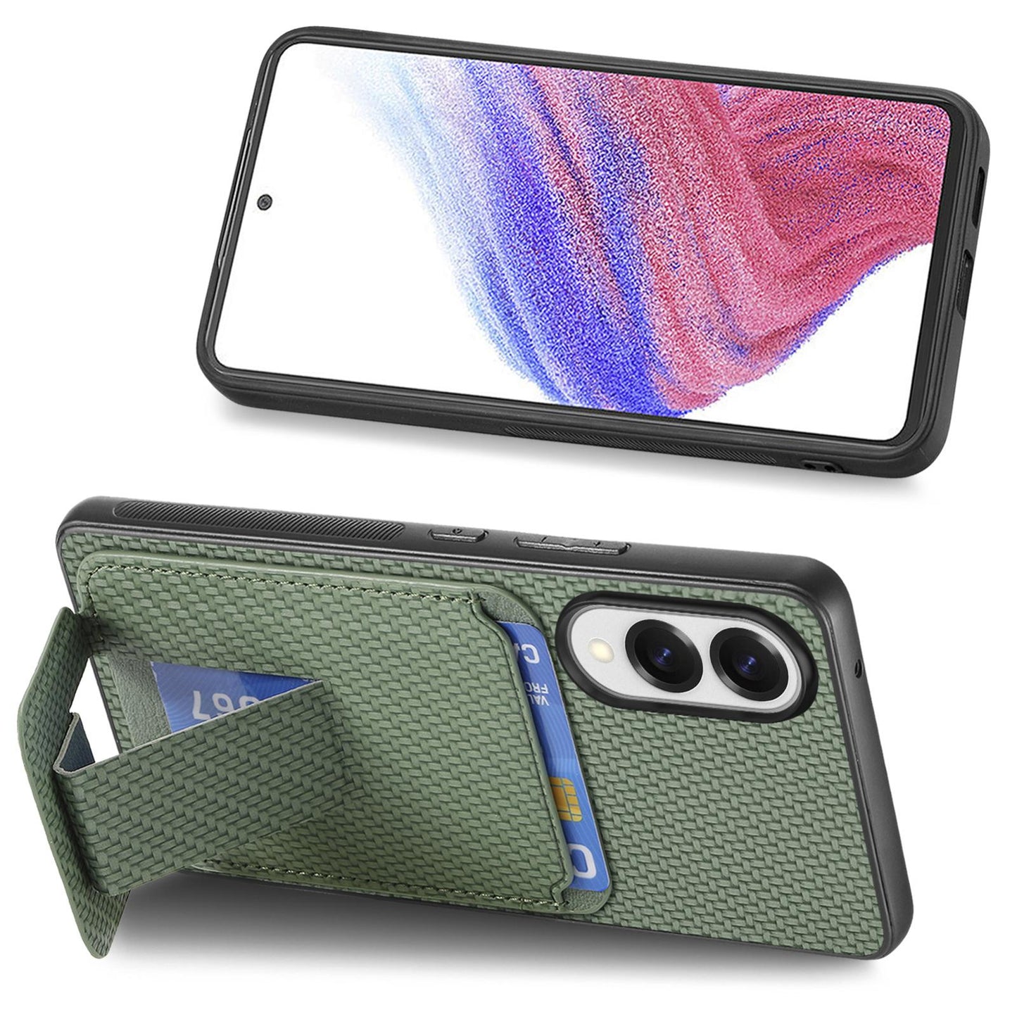 For Samsung Galaxy S25 Edge 5G Carbon Fiber Card Bag Fold Stand Phone Case(Green)