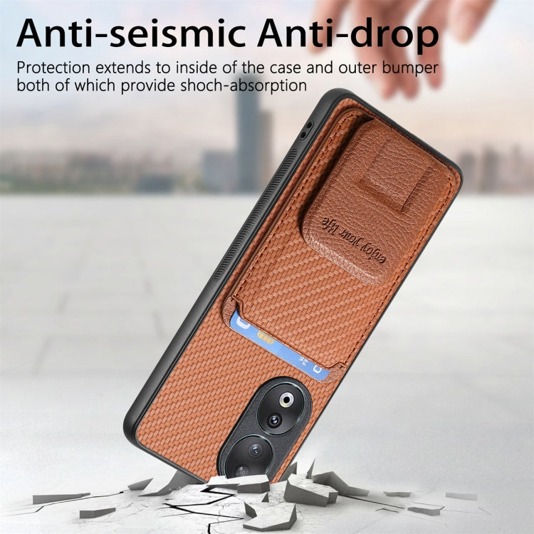 For Honor 50 Carbon Fiber Card Bag Fold Stand Phone Case(Brown)
