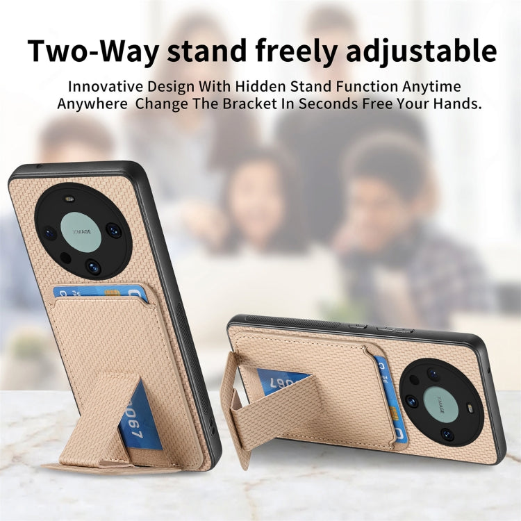 For Honor Magic4 5G Carbon Fiber Card Bag Fold Stand Phone Case(Khaki)