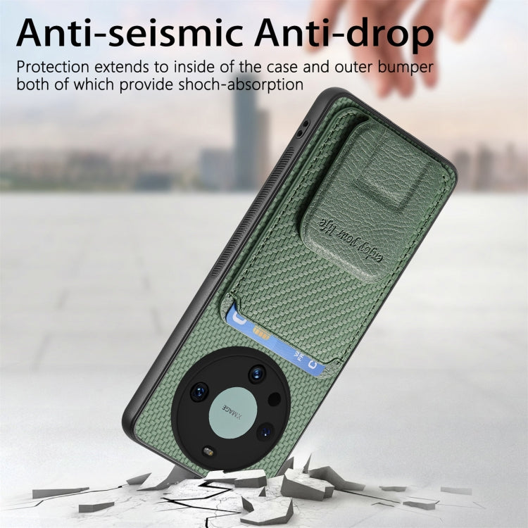 For Honor Magic4 5G Carbon Fiber Card Bag Fold Stand Phone Case(Green)