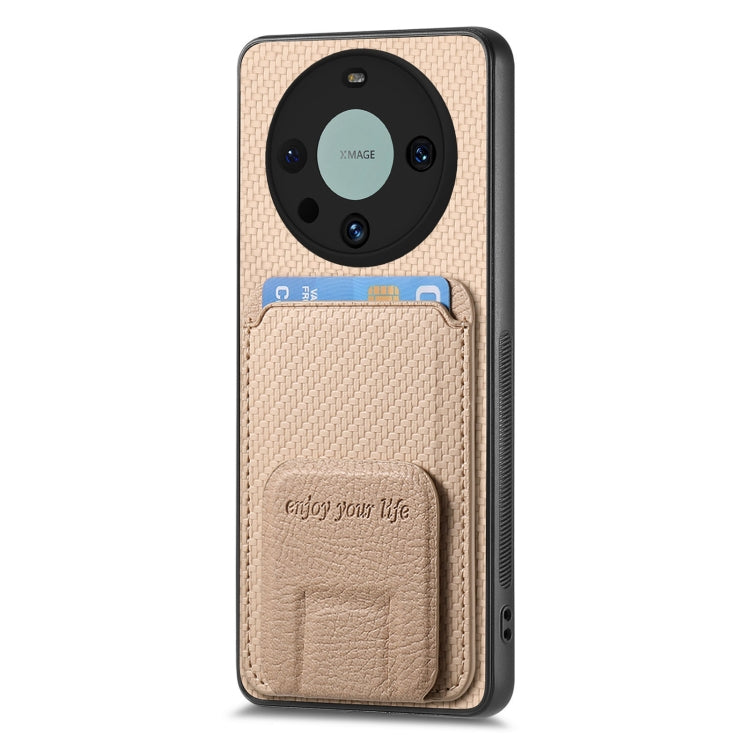 For Honor X9A Carbon Fiber Card Bag Fold Stand Phone Case(Khaki)