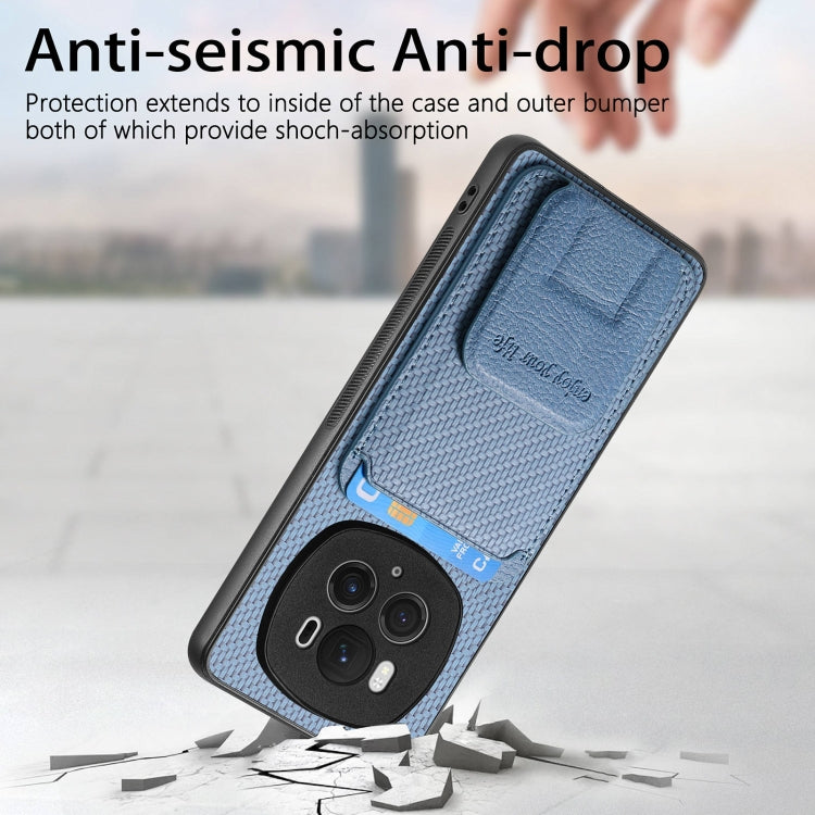 For Honor Magic6 Pro Carbon Fiber Card Bag Fold Stand Phone Case(Blue)