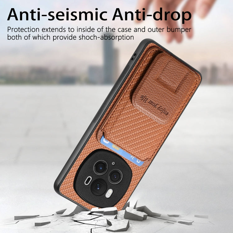 For Honor Magic6 Pro Carbon Fiber Card Bag Fold Stand Phone Case(Brown)