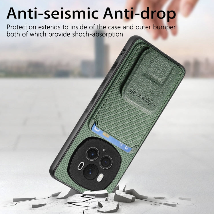 For Honor Magic6 Pro Carbon Fiber Card Bag Fold Stand Phone Case(Green)