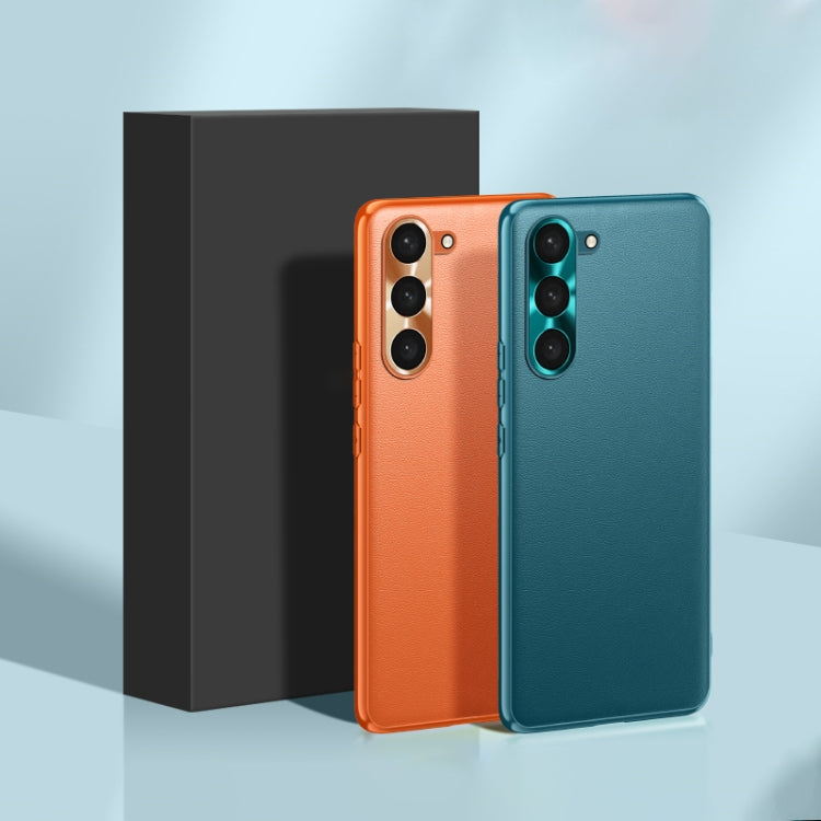 For Samsung Galaxy S24 Ultra 5G Plain-leather All-inclusive Shockproof Phone Case(Orange)