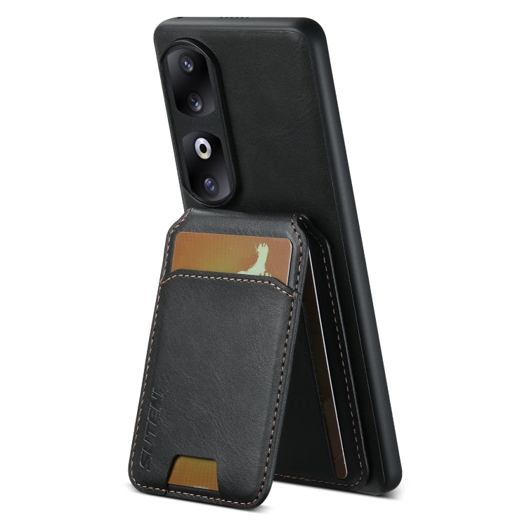 For Honor 90 Pro Suteni H02 Leather Wallet Stand Back Phone Case(Black)