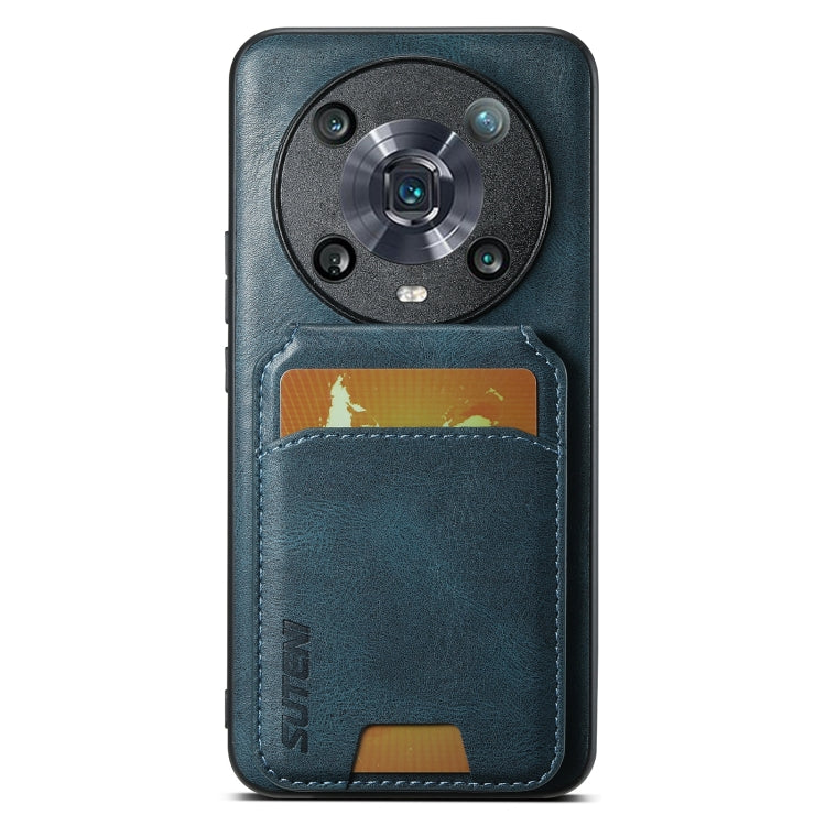 For Honor Magic4 Pro Suteni H02 Leather Wallet Stand Back Phone Case(Blue)