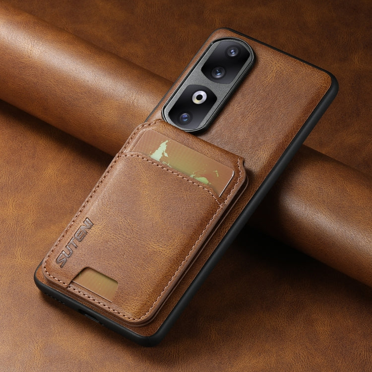 For Honor 60 Pro Suteni H02 Leather Wallet Stand Back Phone Case(Brown)