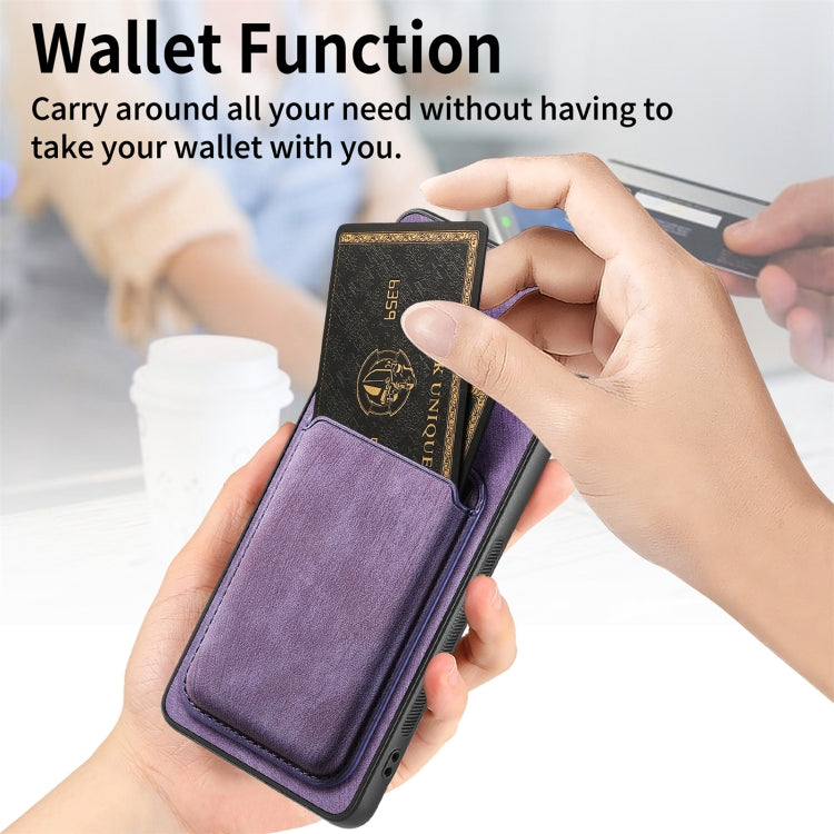 For Samsung Galaxy S24 5G Retro Leather Card Bag Magnetic Phone Case(Purple)