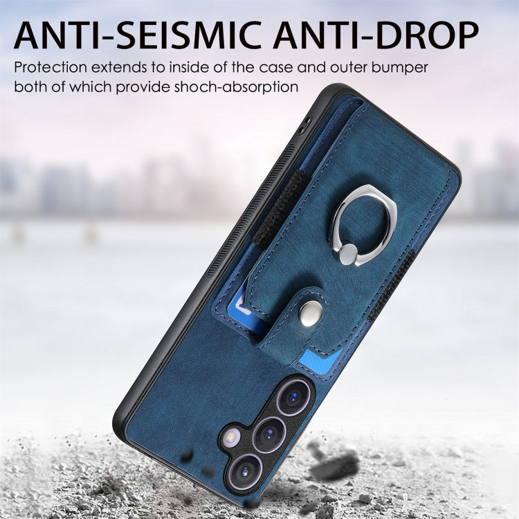 For Samsung Galaxy S24 5G Retro Skin-feel Ring Card Wallet Phone Case(Blue)
