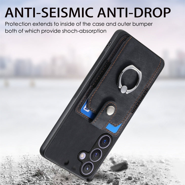 For Samsung Galaxy S24 5G Retro Skin-feel Ring Card Wallet Phone Case(Black)
