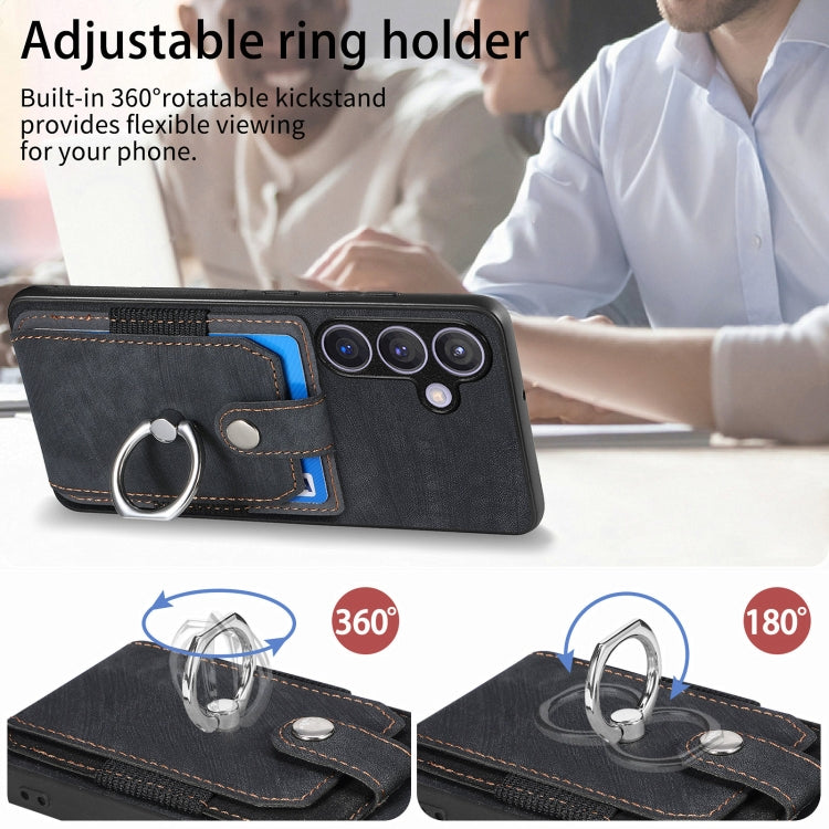 For Samsung Galaxy S24 5G Retro Skin-feel Ring Card Wallet Phone Case(Black)