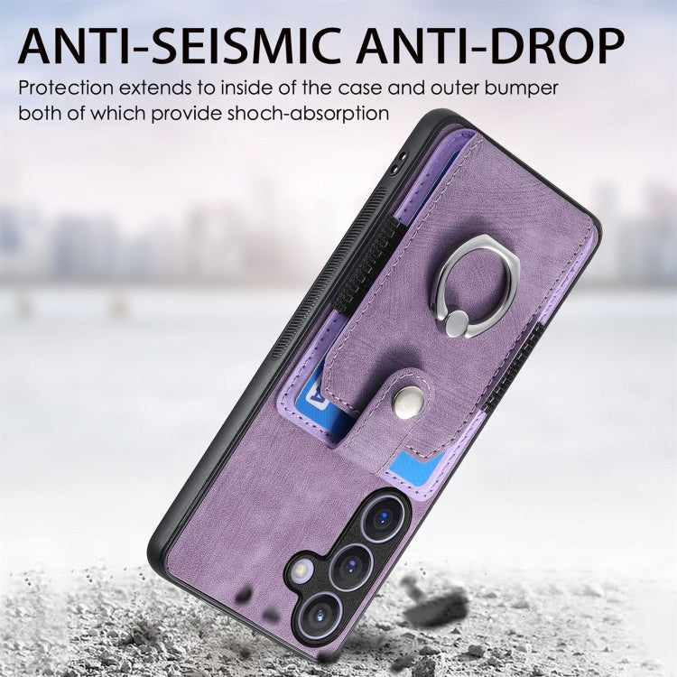 For Samsung Galaxy S24 5G Retro Skin-feel Ring Card Wallet Phone Case(Purple)