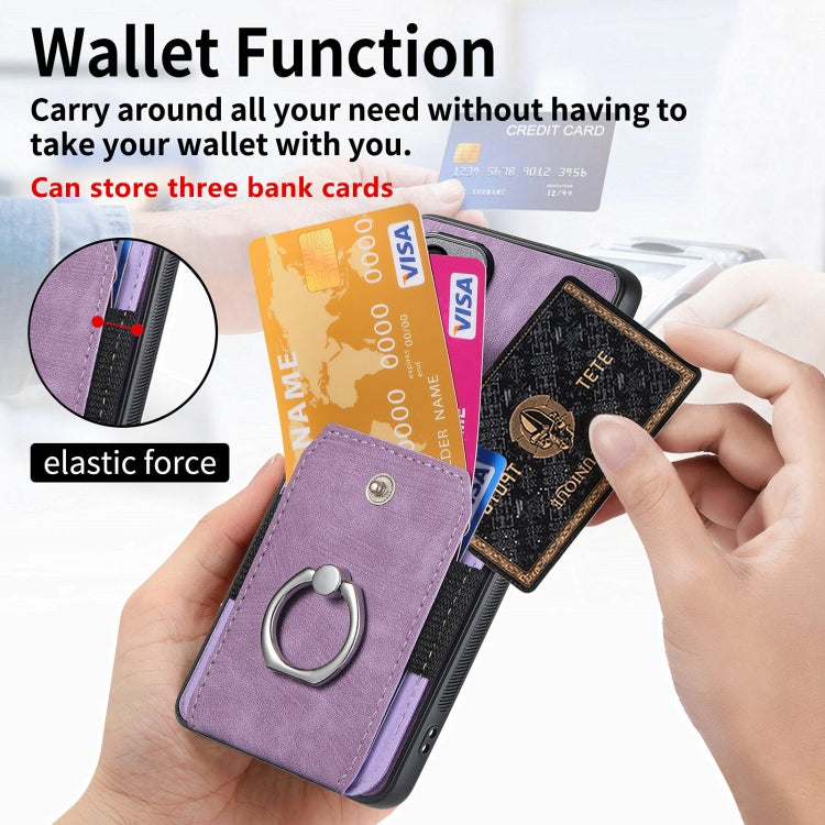 For Samsung Galaxy S24 5G Retro Skin-feel Ring Card Wallet Phone Case(Purple)