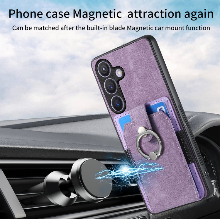 For Samsung Galaxy S24 5G Retro Skin-feel Ring Card Wallet Phone Case(Purple)