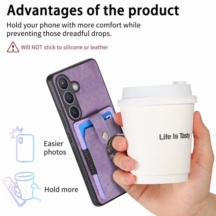 For Samsung Galaxy S24 5G Retro Skin-feel Ring Card Wallet Phone Case(Purple)