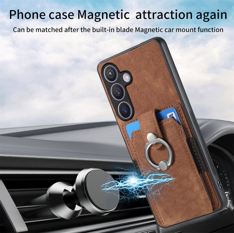 For Samsung Galaxy S24 5G Retro Skin-feel Ring Card Wallet Phone Case(Brown)