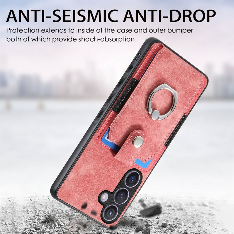 For Samsung Galaxy S24 5G Retro Skin-feel Ring Card Wallet Phone Case(Pink)