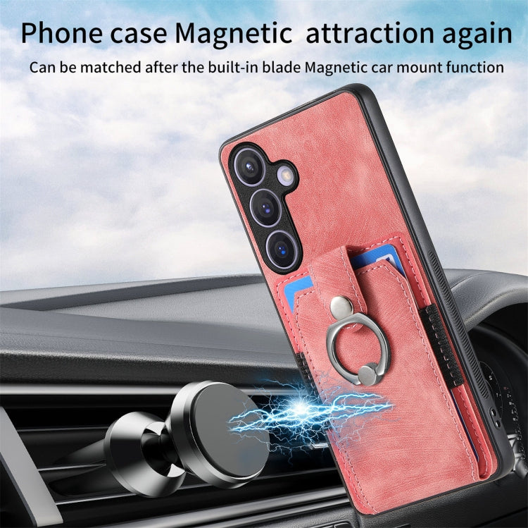 For Samsung Galaxy S24 5G Retro Skin-feel Ring Card Wallet Phone Case(Pink)