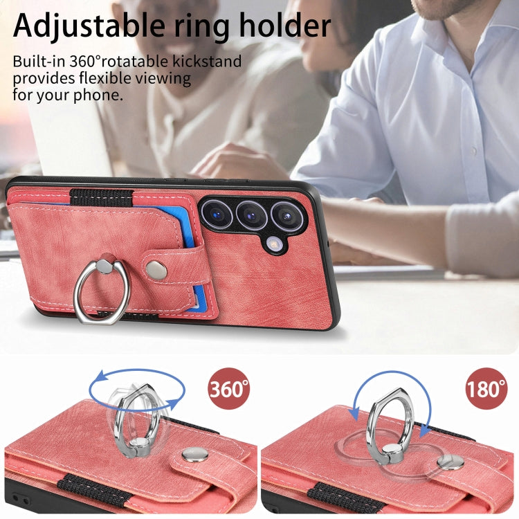 For Samsung Galaxy S24 5G Retro Skin-feel Ring Card Wallet Phone Case(Pink)