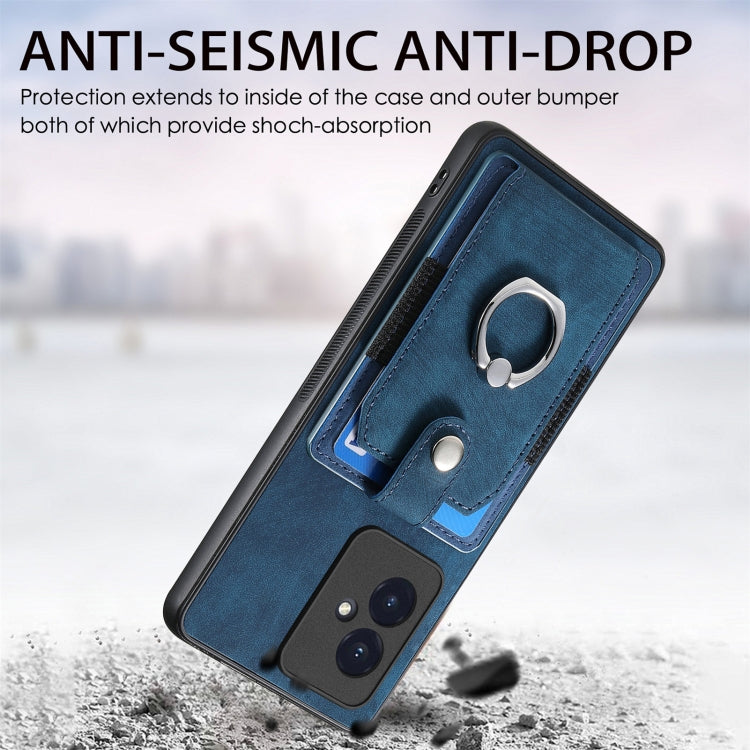 For Honor 100 Retro Skin-feel Ring Card Wallet Phone Case(Blue)