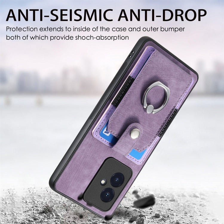 For Honor 100 Retro Skin-feel Ring Card Wallet Phone Case(Purple)