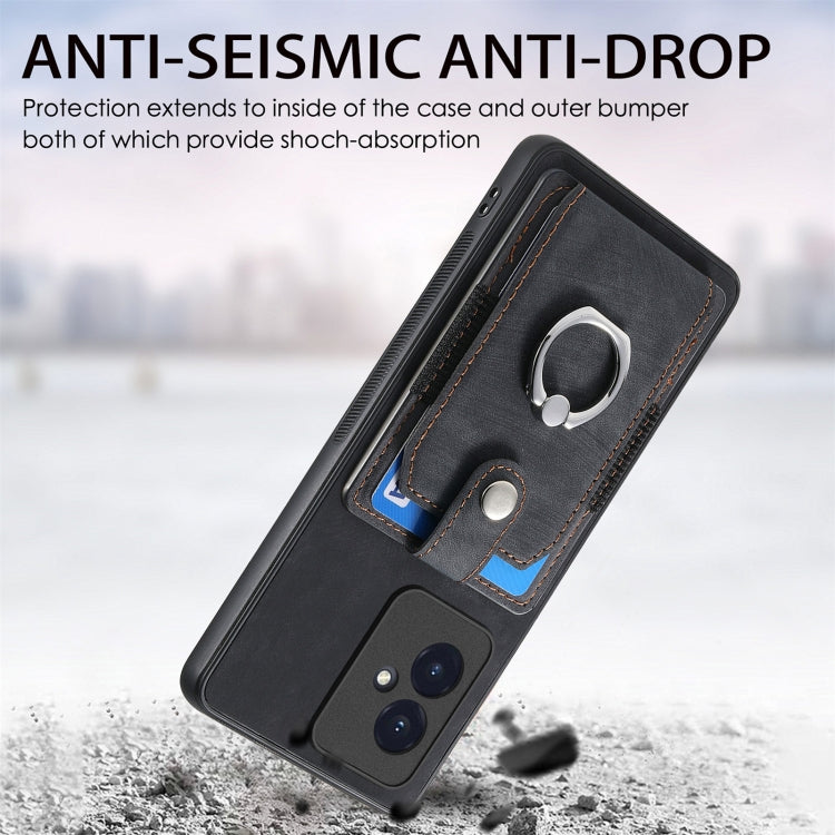 For Honor 100 Retro Skin-feel Ring Card Wallet Phone Case(Black)