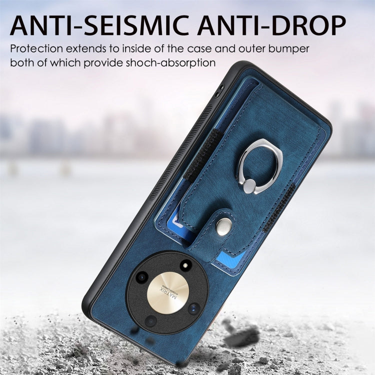 For Honor X9b Retro Skin-feel Ring Card Wallet Phone Case(Blue)