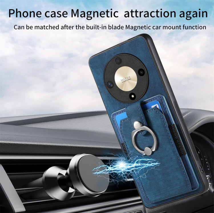 For Honor X9b Retro Skin-feel Ring Card Wallet Phone Case(Blue)