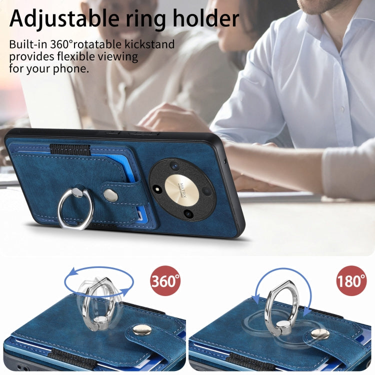 For Honor X9b Retro Skin-feel Ring Card Wallet Phone Case(Blue)