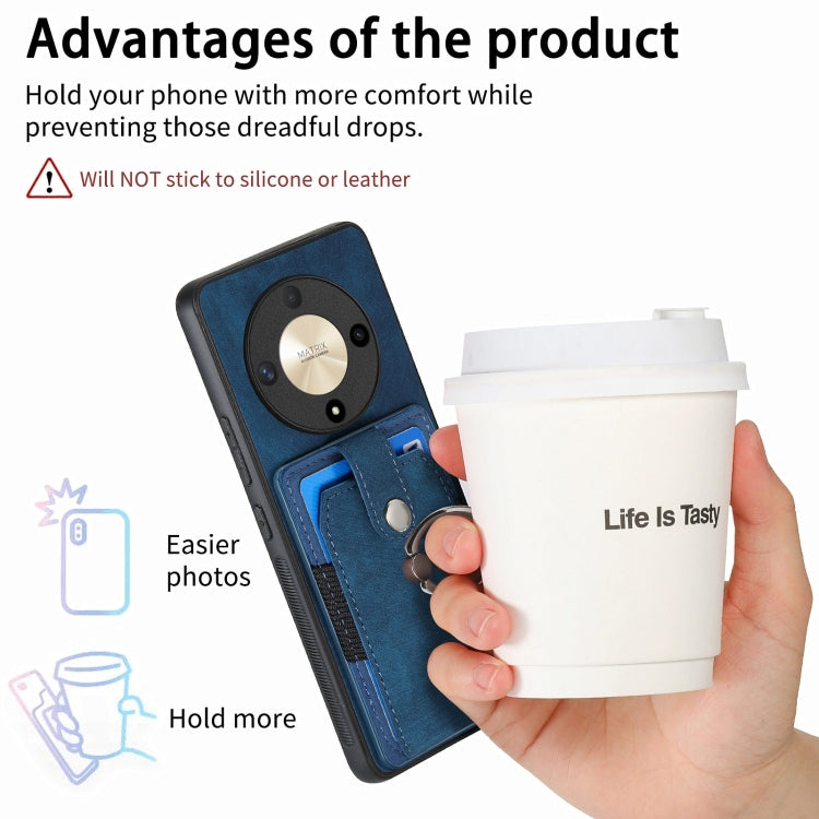 For Honor X9b Retro Skin-feel Ring Card Wallet Phone Case(Blue)