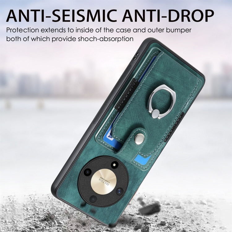 For Honor X9b Retro Skin-feel Ring Card Wallet Phone Case(Green)