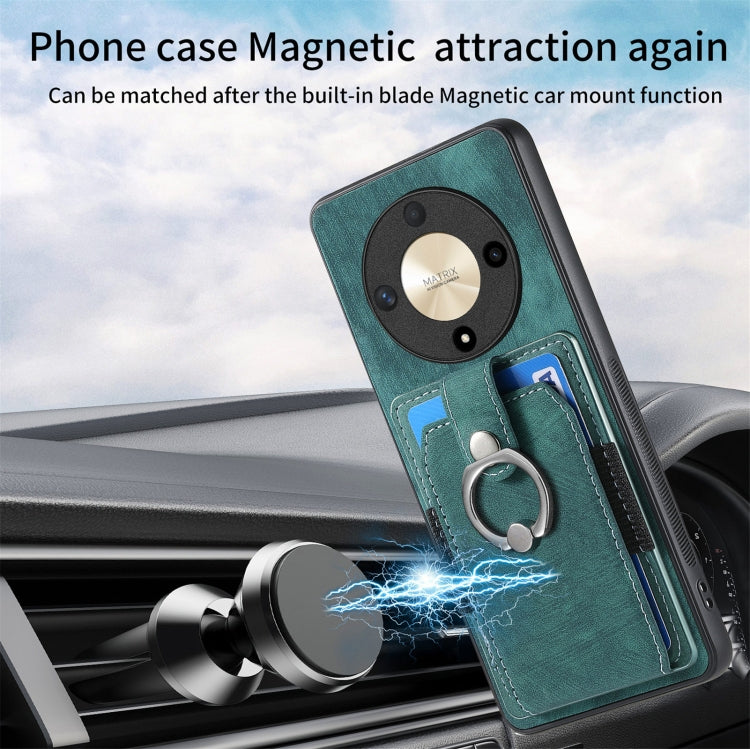 For Honor X9b Retro Skin-feel Ring Card Wallet Phone Case(Green)