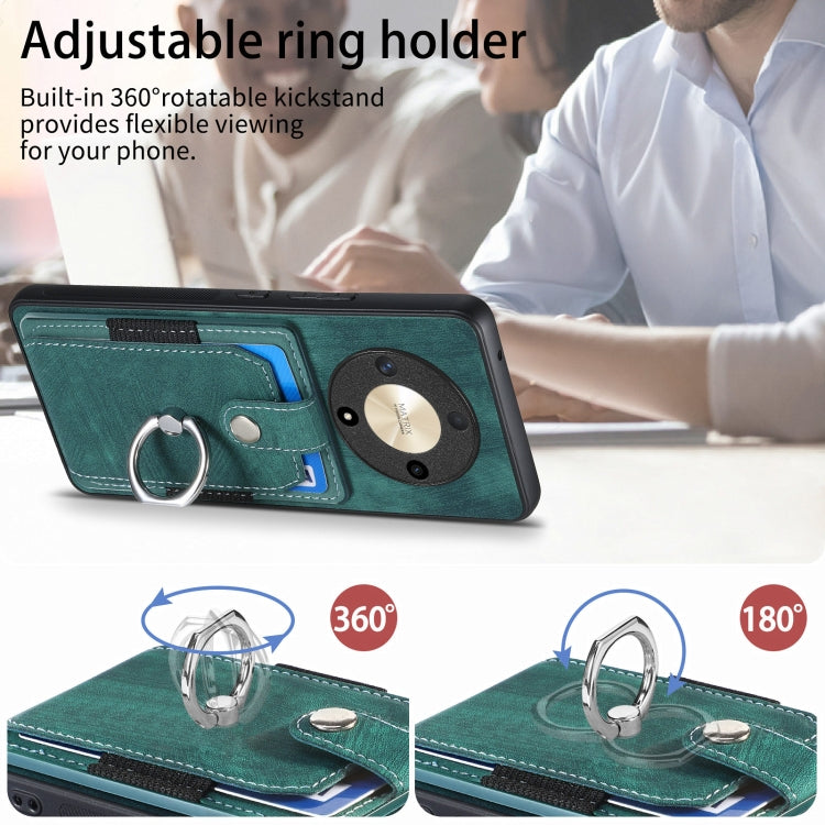 For Honor X9b Retro Skin-feel Ring Card Wallet Phone Case(Green)